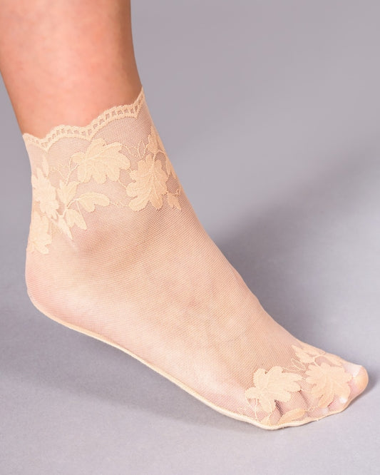 Beżowe koronkowe damskie skarpetki stopki "zakostki" z bawełnianą podeszwą Yo!