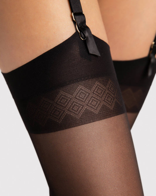 czarne matowe pończochy do pasa 20 den Fiore Romance