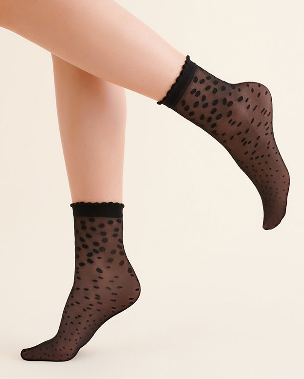 Czarne damskie skarpetki rajstopowe z ozdobnym wzorem w groszki Gabriella Ebi 20 DEN