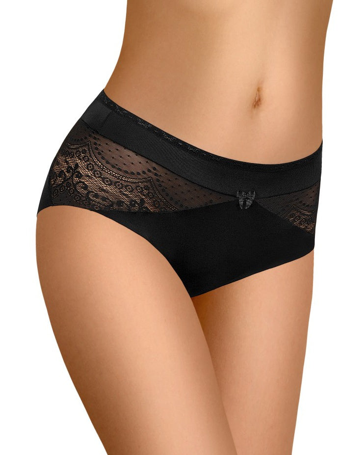 Czarne damskie majtki o klasycznym kroju z koronką Modo 117 przód