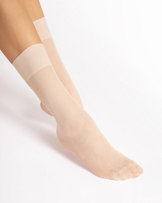 Stylowe damskie wzorzyste skarpetki rajstopowe kolor ecu Fiore Foxtrot 20 DEN