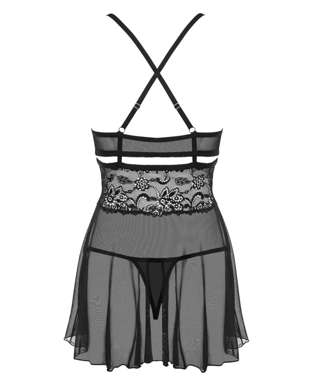 komplet czarnej bielizny nocnej koszulka babydoll i stringi
