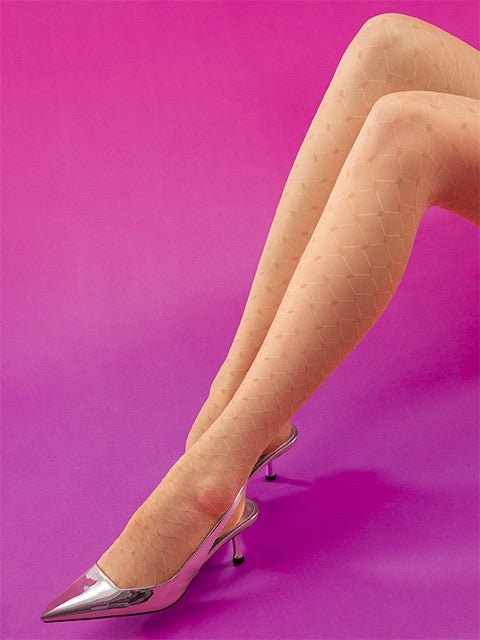 Beżowe rajstopy wzorzyste Fiore Olivia 15 DEN