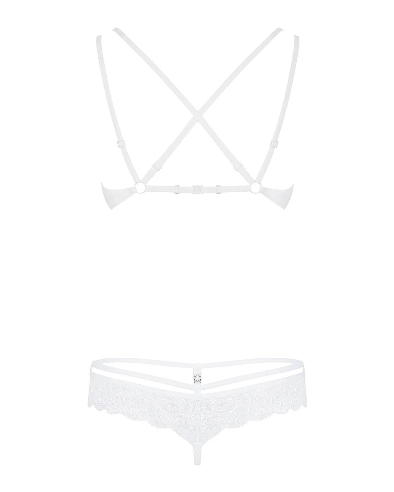komplet białej koronkowej damskiej bielizny tył