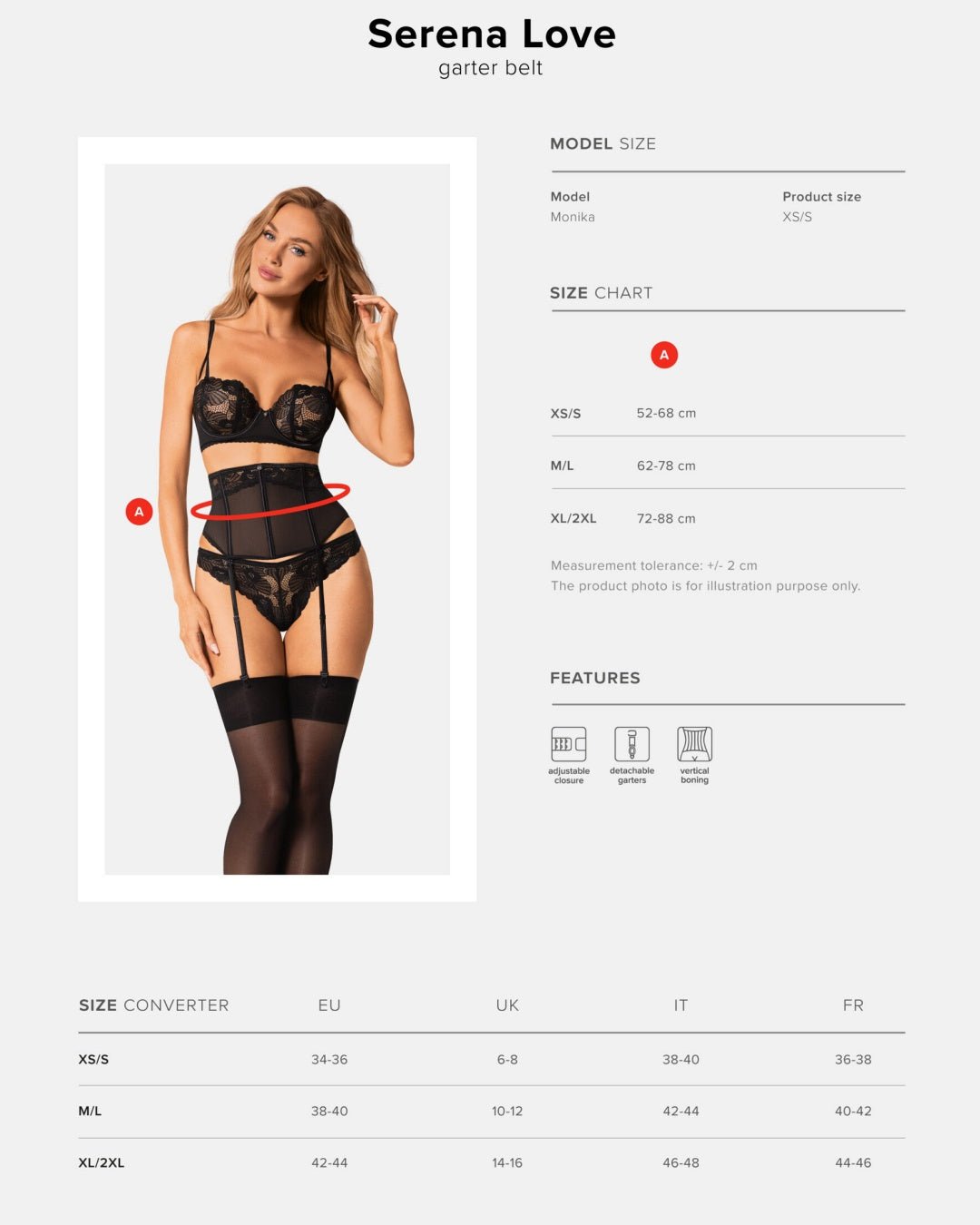 czarny szeroki pas do pończoch tabela rozmiarów