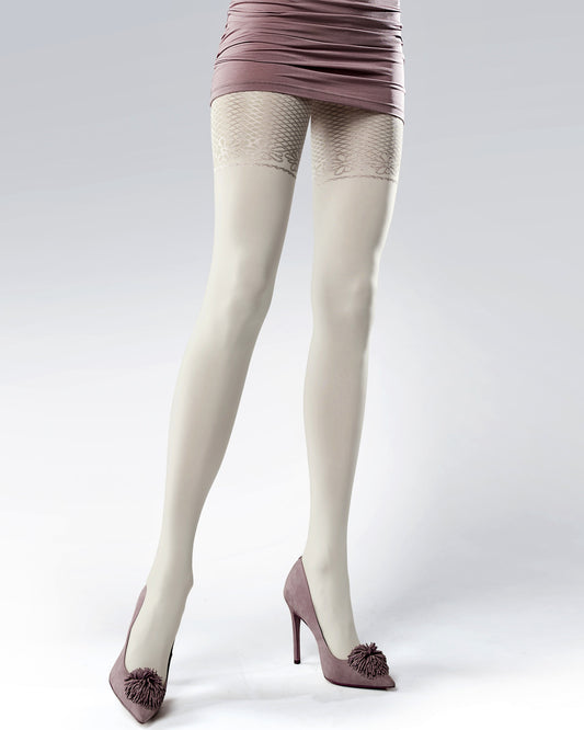 Kryjące grube rajstopy wzorzyste mikrofibra 3D 50 DEN Class Ecru