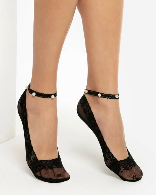 koronkowe czarne skarpetki damskie stopki z paskiem wokół kostki