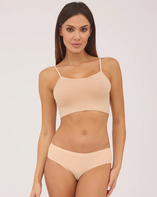 Beżowy cielisty bezszwowy damski top na cienkich ramiączkach second skin seamless Gatta