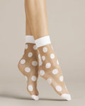 Beżowe damskie skarpetki rajstopowe w białe kropki Fiore Virginia 20 DEN