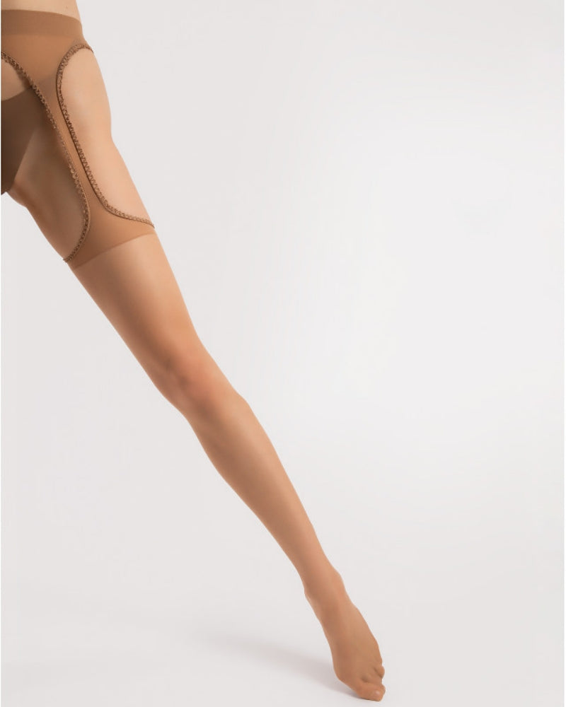 beżowe cieliste otwarte damskie rajstopy z pasem i wycięciem w kroku Fiore Amour 20 DEN