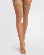 Bardzo cienkie beżowe matowe pończochy samonośne Fiore Edith 8 DEN