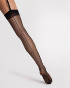 czarne matowe pończochy do pasa ze szwem vintage retro Fiore Marlena