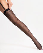 Czarne pończochy do pasa wzór błyszczące kropki Fiore Bruine 15 DEN