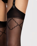 Czarne pończochy do pasa z ozdobnym wzorem Fiore Sogno 20 DEN