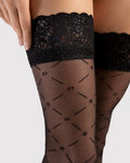 Czarne wzorzyste pończochy samonośne z koronką Fiore Enchante 20 DEN