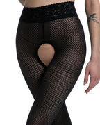 Otwarte czarne damskie rajstopy z dziurą strip panty wzór kabaretki Nymph 30 DEN