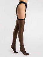 czarne damskie rajstopy strip panty z pasem jak pończochy