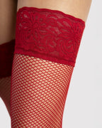 Czerwone samonośne pończochy kabaretki z koronką Fiore Liza