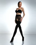 Seksowne koronkowe czarne damskie rajstopy z dziurą w kroku Black Diamond