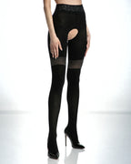 Seksowne grube czarne kryjące rajstopy z wycięciem i dziurą w kroku Glamour 80 DEN