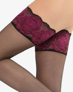 Czarne pończochy samonośne z ozdobną koronką Gatta Calze Rose 15 DEN