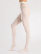 Wzorzyste bezmajtkowe rajstopy kryjące kolor ecru motyw kropek Fiore Moonrise 60 DEN