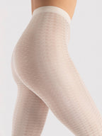 Wzorzyste bezmajtkowe rajstopy kryjące kolor ecru motyw kropek styl t-band Fiore Moonrise 60 DEN