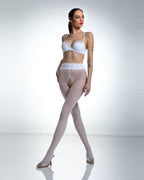 Białe erotyczne rajstopy z dziurką w kroku koronkowy pas Hip Lace 30 DEN