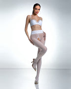 Białe erotyczne rajstopy z dziurką w kroku koronkowy pas Hip Lace 30 DEN