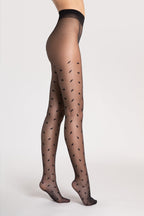 czarne wzorzyste bezmajtkowe damskie rajstopy t-band 15 den