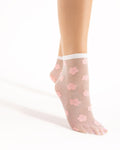 białe damskie skarpetki rajstopowe w różowe kwiatki
