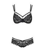 Komplet koronkowej czarnej damskiej bielizny przód