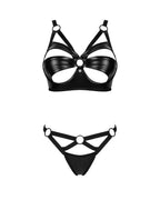 2-częściowy komplet czarnej seksownej bielizny imitacja lateksu