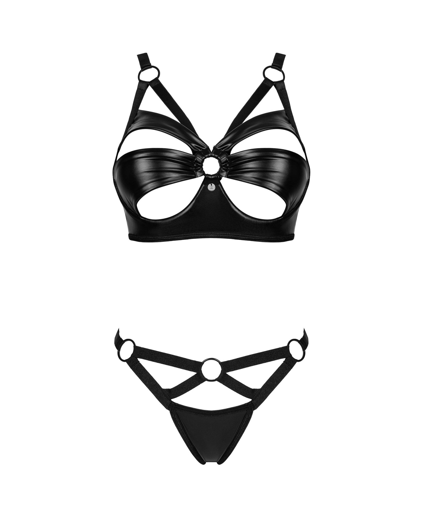 2-częściowy komplet czarnej seksownej bielizny imitacja lateksu