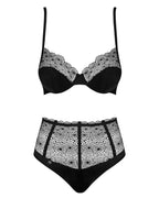 dwuczęściowy komplet czarnej damskiej bielizny przód