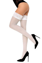 Białe pończochy samonośne z koronką 20 DEN