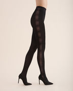 Czarne kryjące grube rajstopy wzorzyste z lampasem Gabriella Bliss 50 DEN