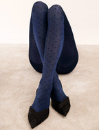 modne niebieskie damskie rajstopy wzorzyste w kropki 40 den