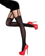 Czarne wzorzyste rajstopy jak pończochy Fiore Milla 40 DEN