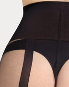 seksowne damskie rajstopy z wzorem imitującym pończochy przypięte do pasa