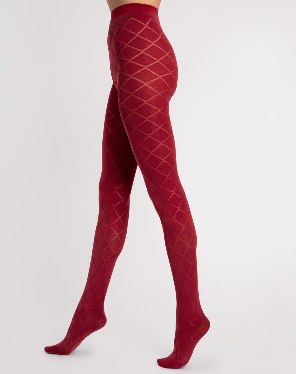 Czerwone rajstopy wzorzyste w romby mikrofibra 40 DEN Fiore Fusil