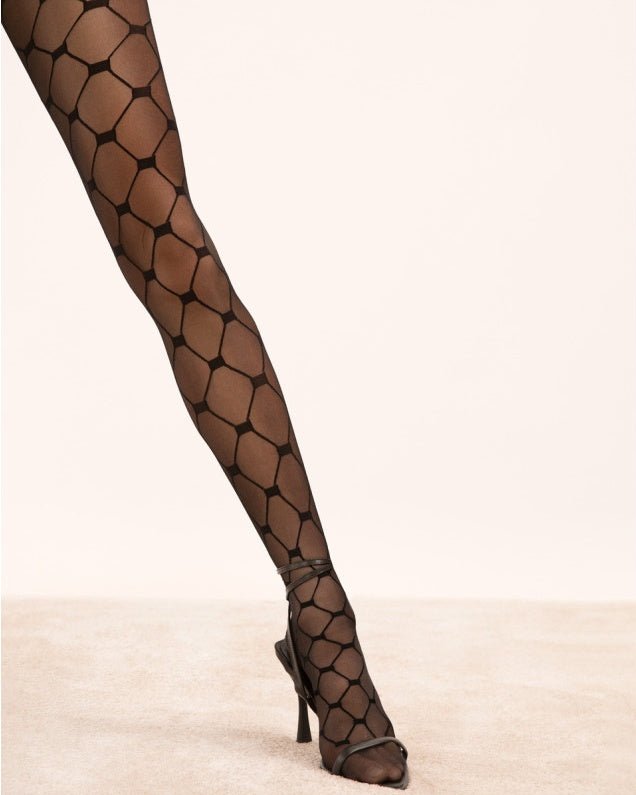 stylowe czarne rajstopy wzorzyste 20 den imitacja kabaretki duże oczka