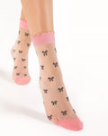 cieliste damskie wzorzyste skarpetki rajstopowe z bezuciskowym ściągaczem w kolorze różowym