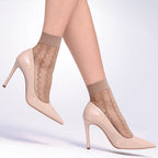 beżowe wzorzyste damskie skarpetki rajstopowe do szpilek