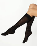 Wzorzyste czarne kryjące damskie podkolanówki w serduszka Gatta Stylove wz. 02